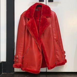 Red faux leather jacket